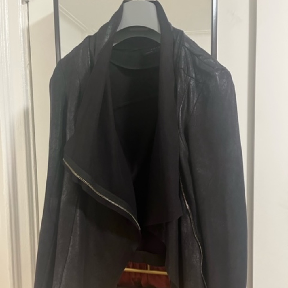Zara Faux Leather Jacket with Zipper Waterfall Size XS